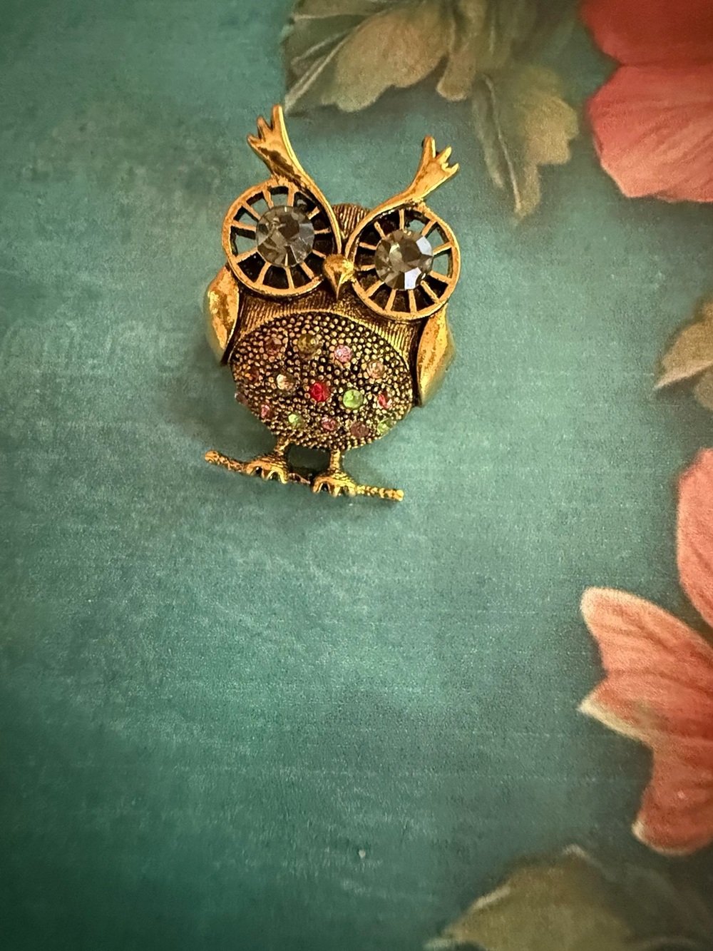 Gold Owl Brooch Pin & Pendant with Multi-Color Accents - Women Jewelry